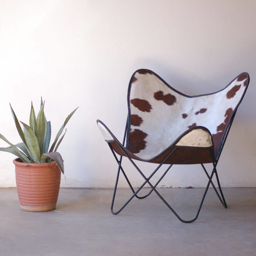 Sparse Medium Brown Spotted White Nguni Hide Butterfly Chair