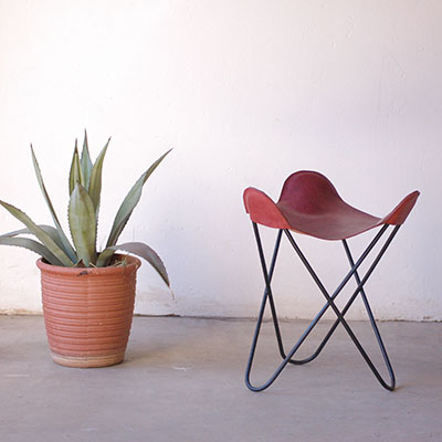 Red Leather Footstool